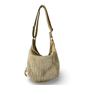 Vintage Richmark Adjustable Tan Crocheted Zip Closure Crossbody Shoulder Bag USA
